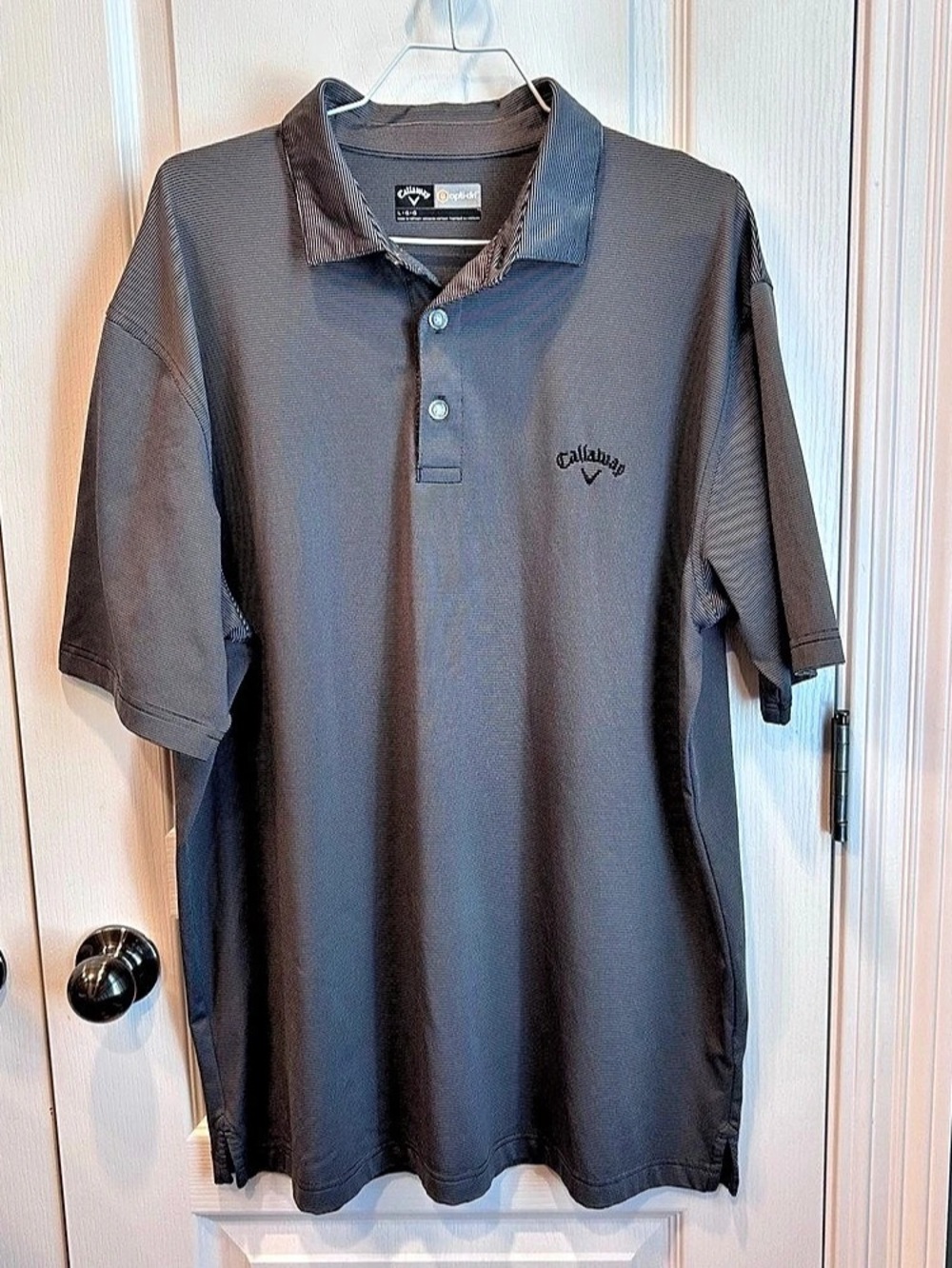 Callaway Opti-Dri Men’s Polo Shirt LG Grey Black Micro Stripe Golf Performance